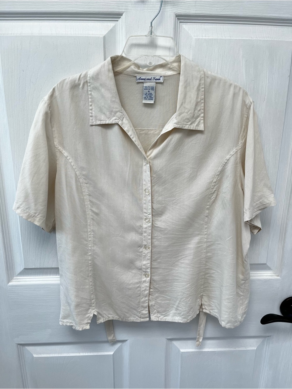 Anna Frank Vintage 90s Silk Cropped Blouse XL Minimalist Vintage Preppy Luxe